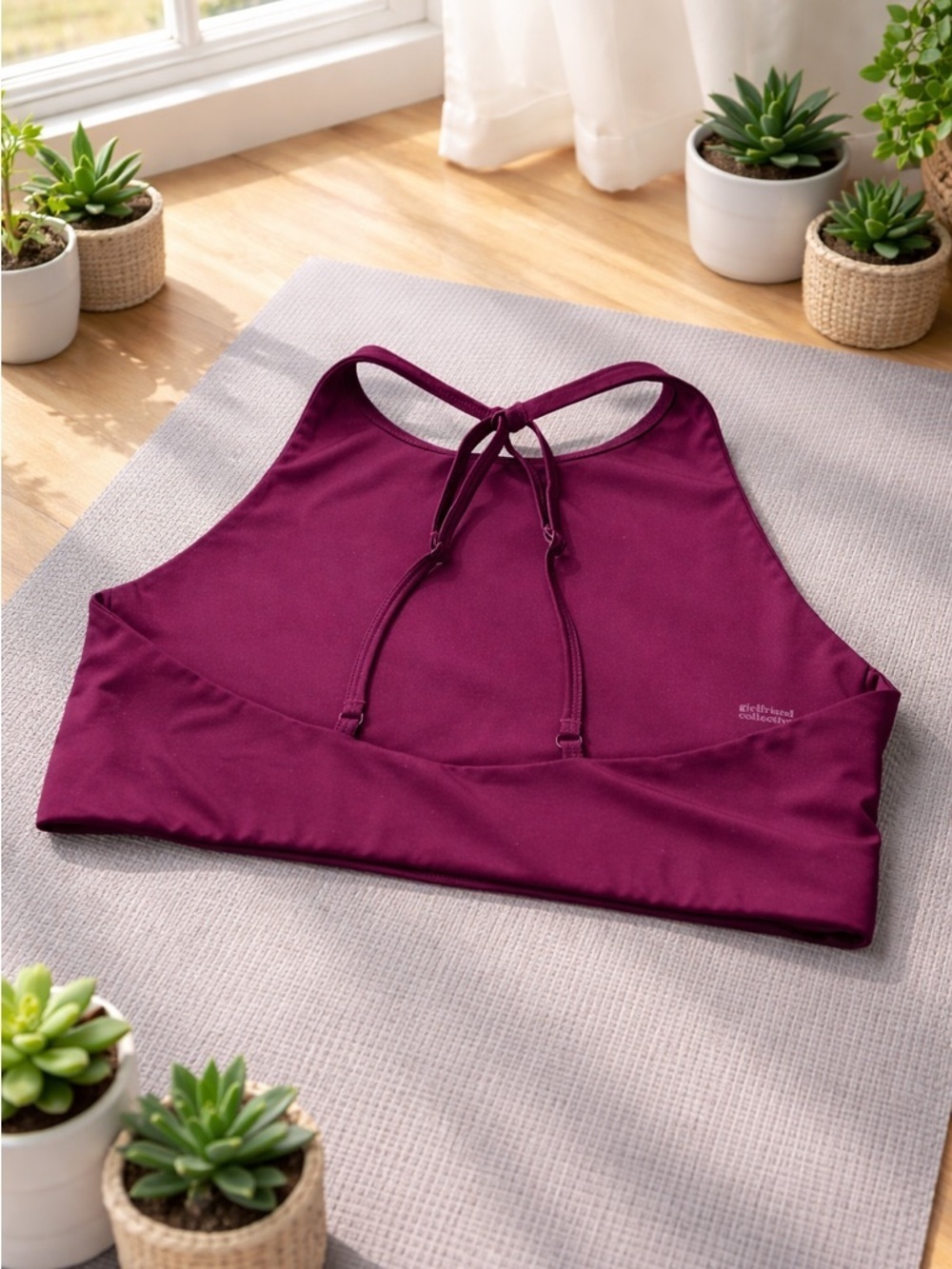 Girlfriend Collective Topanga Halter Bra Plum Strappy Back L